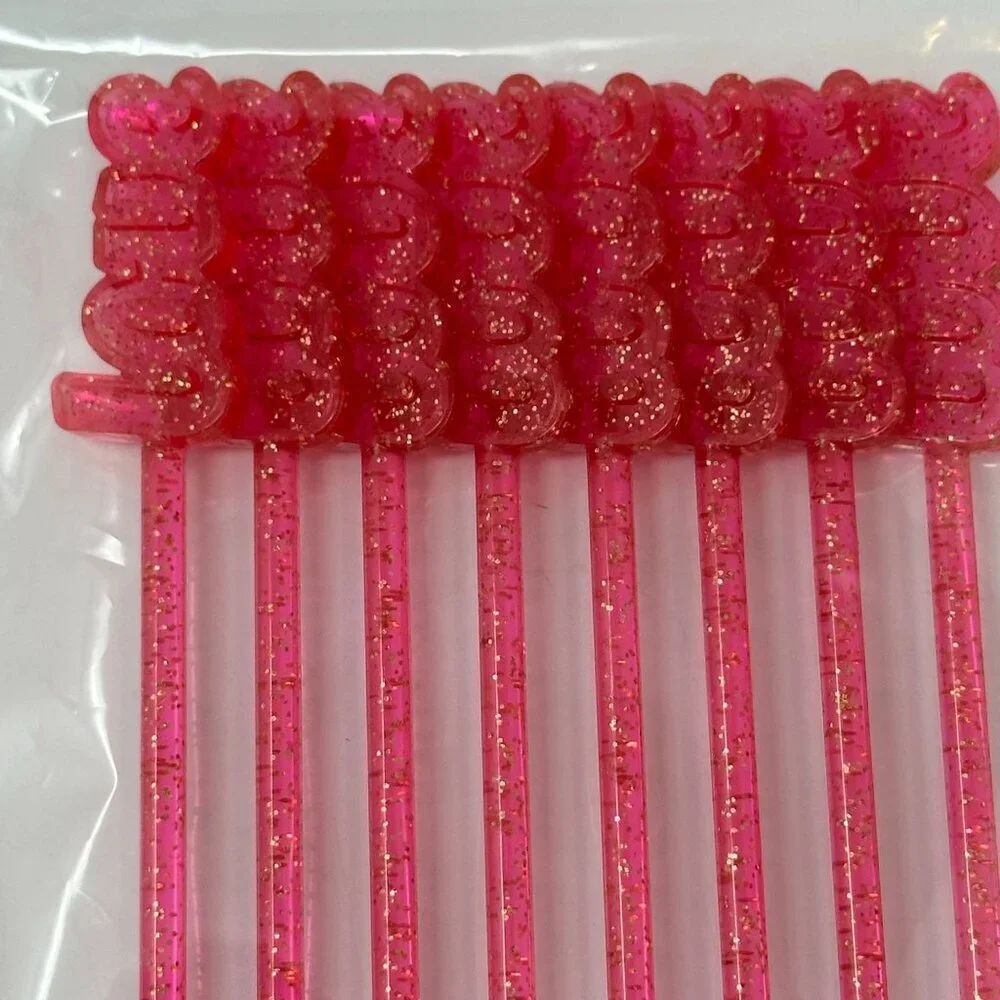 Hot Pink Love Glitter Drink Stirrers Swizzlers  2 Packs Valentine Bar Cart Decor